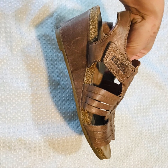 Taos Sandals Women Weave Slingback Strappy Beige Leather Wedge Heels - Picture 7 of 13